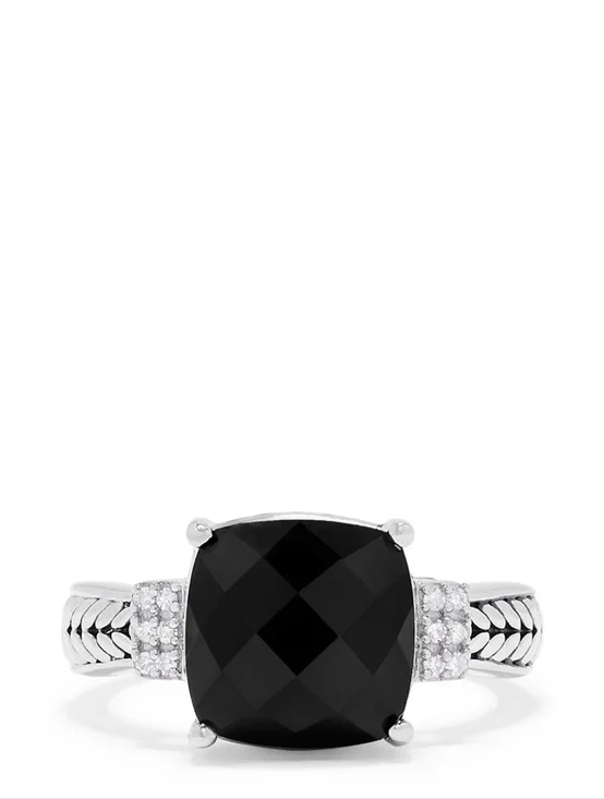 925 Sterling Silver Onyx and Diamond Accented Ring, 4.96 TCWWEB ID: 8227 💍✨ - Picture 3 of 7